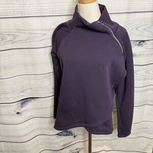 Athleta WARM Purple Sweatshirt, zippered pockets, cowl neck